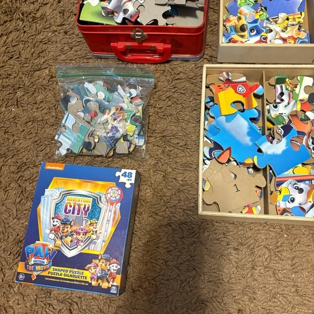 Paw Patrol Colorful Puzzle Set Bundle with Tin & Wooden Box Lot Metal